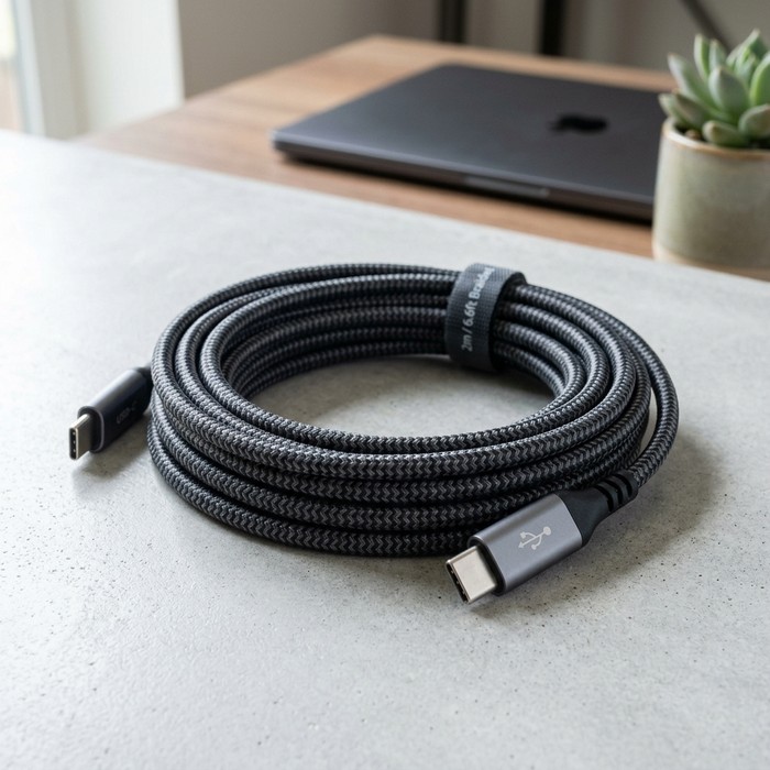 Coiled USB-C Cable, Durable Spring