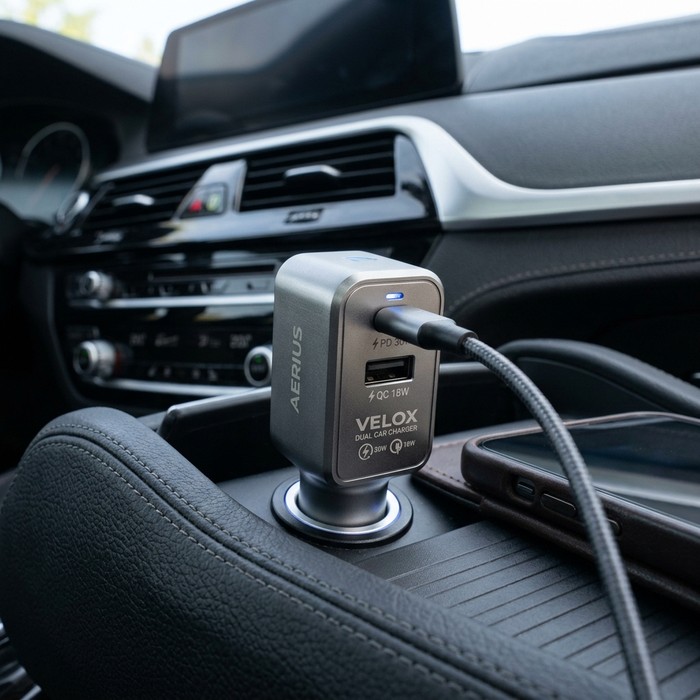 Dual-Port Car Fast Charger PD+QC